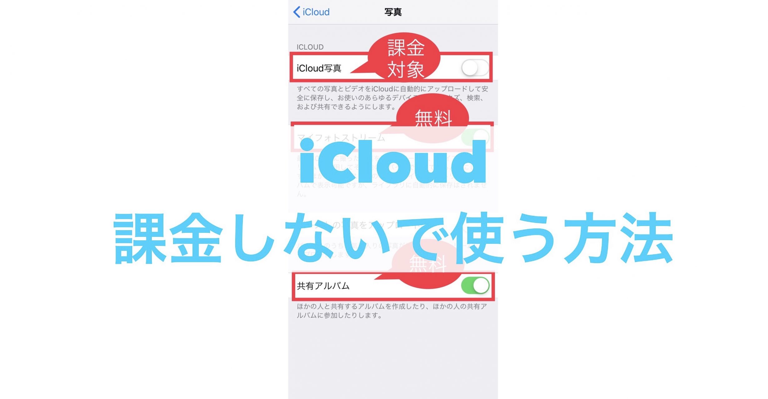 iCloudの容量が足りないとき。 有料の契約をしないで使える おすすめ設定