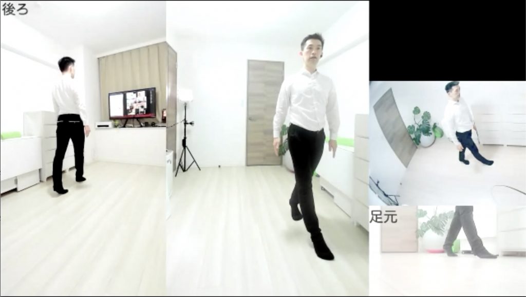 OBSでZoomに4台のカメラを表示させた様子