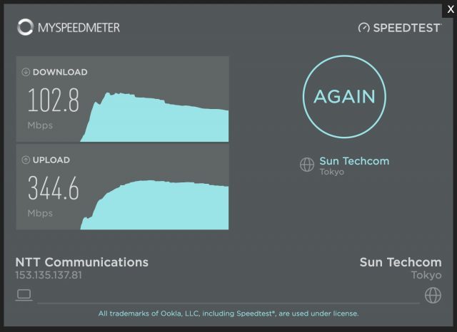 東京のインターネット スピードテスト
